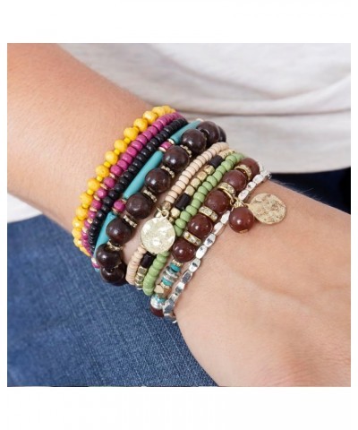 Multi Layer Versatile Statement Bracelets - Stackable Beaded Strand Stretch Bangles Sparkly Crystal, Wood Bead, Tassel Charm ...