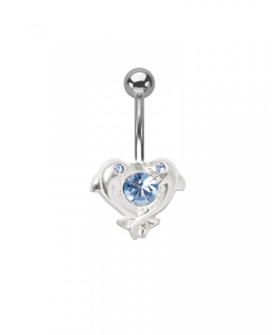 14ga-3/8(10mm) Dolphin Heart Belly Ring with Light Blue Gem 316L Surgical Steel - 1830 $6.48 Body Jewelry