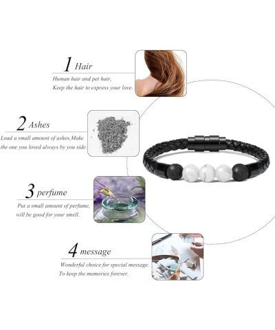 Leather Cremation Memorial Urn Bracelet Lava Stone 316L Stainless Steel Cremation Bangle Keepsake Urn Bracelet for Ashes Blac...