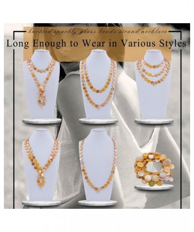 Flat Round Coin Shell Beads Long Knotted Necklace Natural Mother of Pearl Handmade Jewelry For Women Yellow AB $9.24 Necklaces