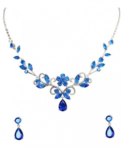 Gorgeous CZ Crystal Floral Necklace Earrings Set Blue $19.64 Jewelry Sets