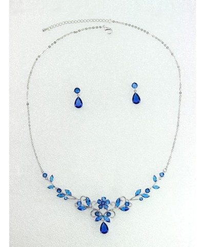 Gorgeous CZ Crystal Floral Necklace Earrings Set Blue $19.64 Jewelry Sets