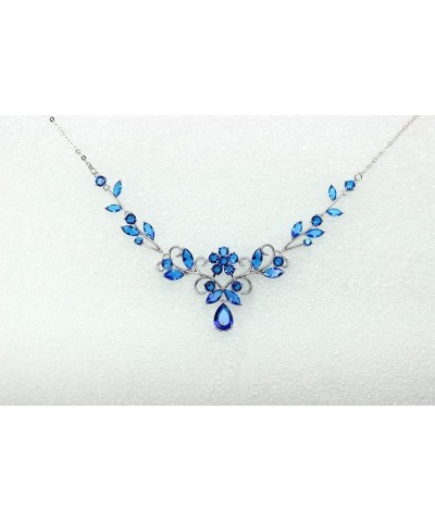 Gorgeous CZ Crystal Floral Necklace Earrings Set Blue $19.64 Jewelry Sets