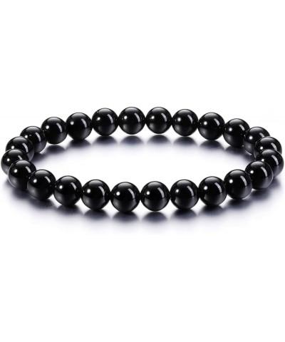 Natural Gemstone 8mm Round Bead Stretch Bracelet, Gemstone Beaded Bracelet For Women, Men And Teenagers Grade 7A black onyx $...