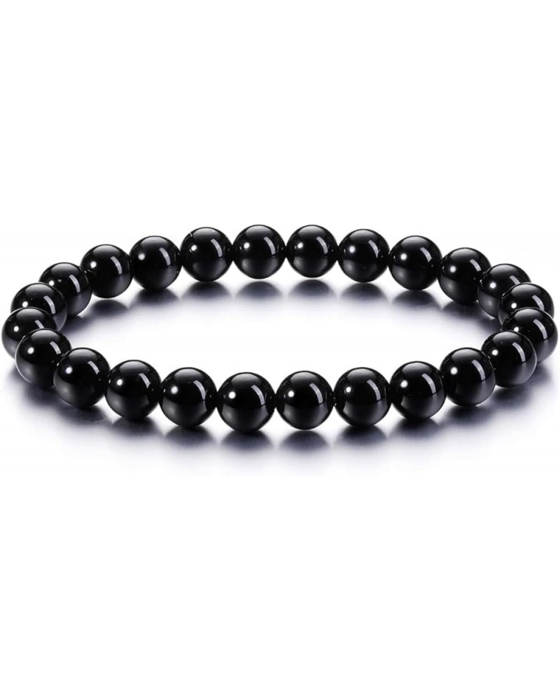 Natural Gemstone 8mm Round Bead Stretch Bracelet, Gemstone Beaded Bracelet For Women, Men And Teenagers Grade 7A black onyx $...