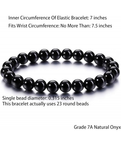 Natural Gemstone 8mm Round Bead Stretch Bracelet, Gemstone Beaded Bracelet For Women, Men And Teenagers Grade 7A black onyx $...