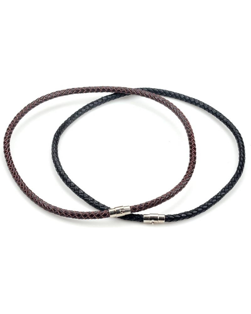 2 Pc Black Red Braided Leather Cord Rope Necklace Chain Clasp 4mm 19inch $9.35 Necklaces