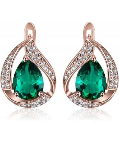 Pear Shape 3.7ct Green Simulated Emerald Hoop Earrings for Women, 14k White Yellow Rose Gold Plated 925 Sterling Silver Earri...