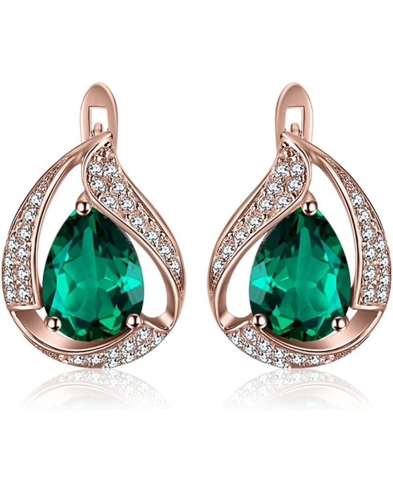 Pear Shape 3.7ct Green Simulated Emerald Hoop Earrings for Women, 14k White Yellow Rose Gold Plated 925 Sterling Silver Earri...