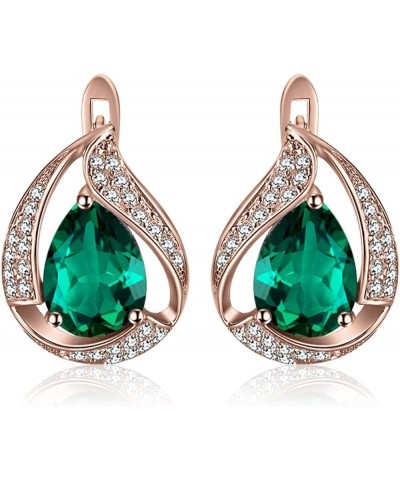 Pear Shape 3.7ct Green Simulated Emerald Hoop Earrings for Women, 14k White Yellow Rose Gold Plated 925 Sterling Silver Earri...