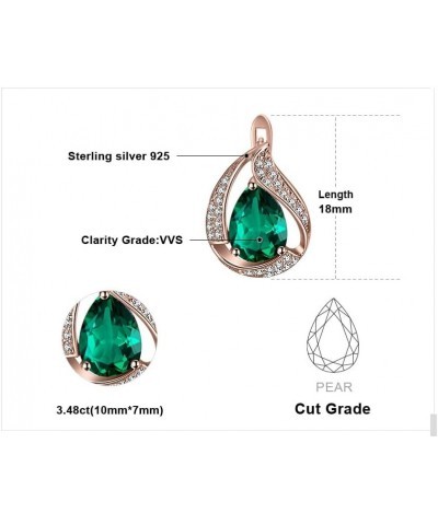 Pear Shape 3.7ct Green Simulated Emerald Hoop Earrings for Women, 14k White Yellow Rose Gold Plated 925 Sterling Silver Earri...