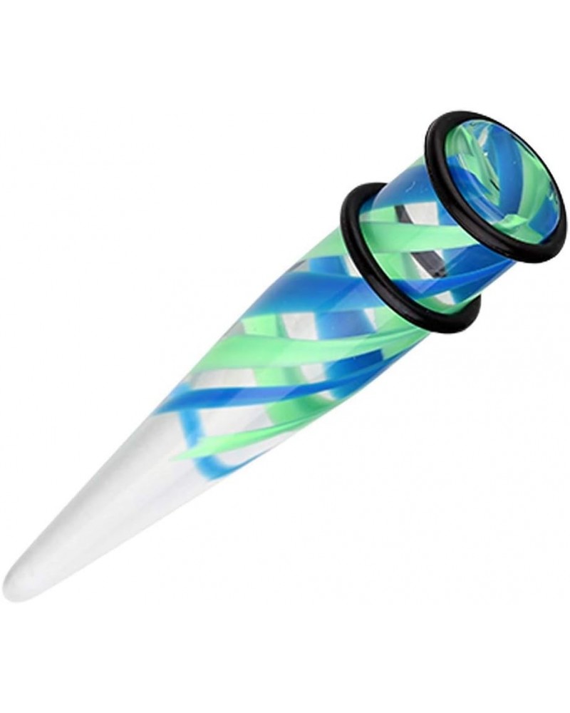 Pinstripe Swirls UV Acrylic Ear Stretching Taper 6 GA (4mm), Green/Blue $10.07 Body Jewelry