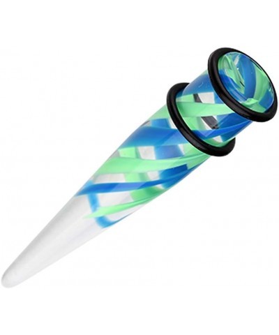 Pinstripe Swirls UV Acrylic Ear Stretching Taper 6 GA (4mm), Green/Blue $10.07 Body Jewelry