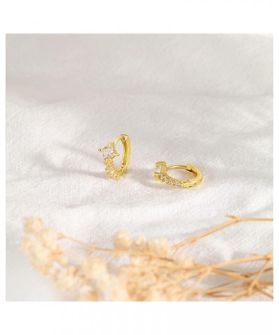 Gold Hoop Earrings for Women, 18K Gold Plated Cubic Zirconia Hoop Earrings, Gold Paved Huggies Earrings, Dainty Gold Hoop Ear...