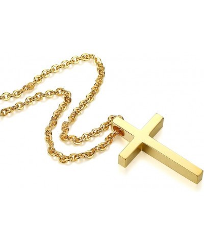 REVEMCN Simple Stainless Steel Cross Pendant Chain Necklace for Men Women, 18-24 Inches Chain Gold:1.2 * 0.7'' Pendant+20'' L...