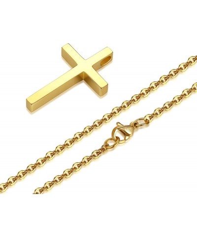 REVEMCN Simple Stainless Steel Cross Pendant Chain Necklace for Men Women, 18-24 Inches Chain Gold:1.2 * 0.7'' Pendant+20'' L...