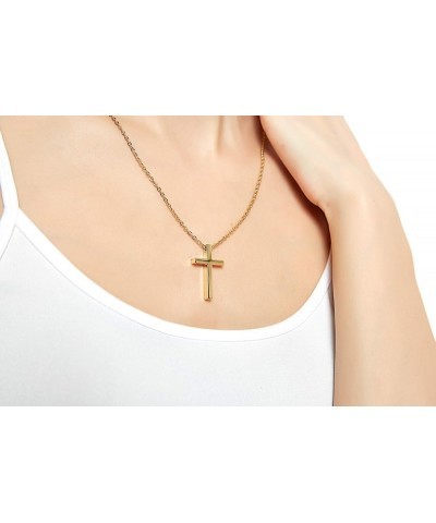 REVEMCN Simple Stainless Steel Cross Pendant Chain Necklace for Men Women, 18-24 Inches Chain Gold:1.2 * 0.7'' Pendant+20'' L...