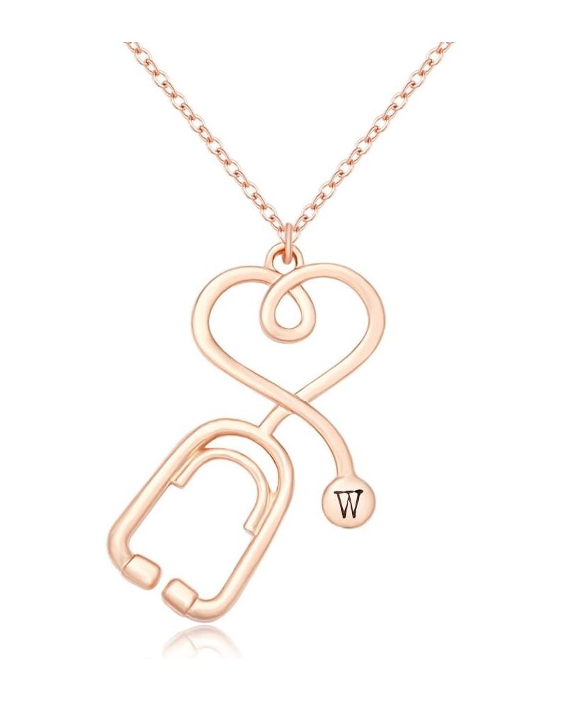 Rose Gold Medicine Stethoscope Heart Necklace Initial Necklace for Doctor Nurse W $9.01 Necklaces