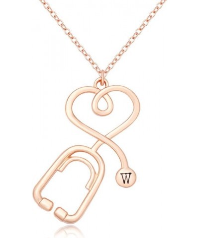 Rose Gold Medicine Stethoscope Heart Necklace Initial Necklace for Doctor Nurse W $9.01 Necklaces