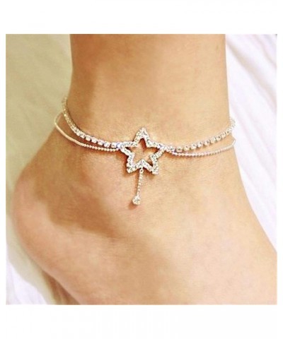 Sollarisy Anklet Chain Peach Heart Star Shape Shiny Rope Ankle Bracelet Beaded Chain Beach Foot Chain for Women Girls Birthda...