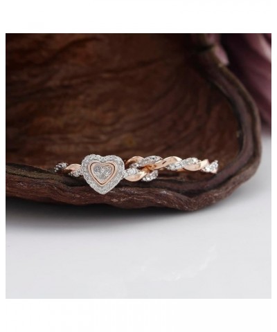 1/5 Carat Round Cut White Natural Diamond Heart Shape Frame Twist Bridal Ring Set in 14k Gold Over Sterling Silver (0.20 Cttw...