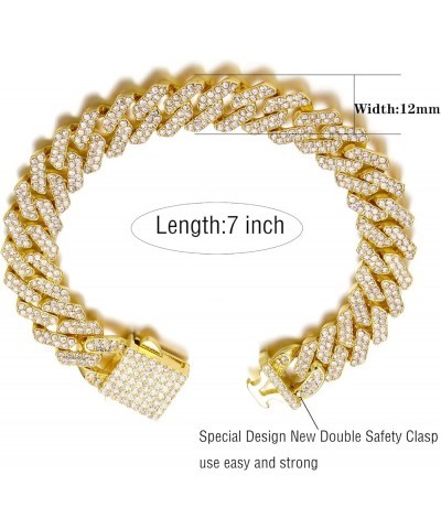 Cuban Link Bracelet for Women Diamond Miami Cuban Bracelet 12mm Pink Crystal Gold Silver Iced Out Bracelets Bling Hip Hop Jew...