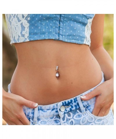 Women Boho Belly Rings Turquoise Stone Curved Barbell Belly Rings Piercing Jewelry Clear CZ $9.53 Body Jewelry