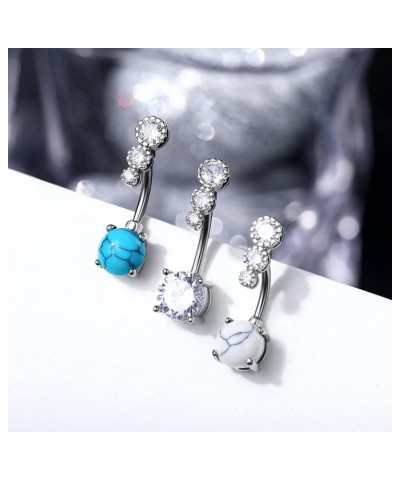 Women Boho Belly Rings Turquoise Stone Curved Barbell Belly Rings Piercing Jewelry Clear CZ $9.53 Body Jewelry