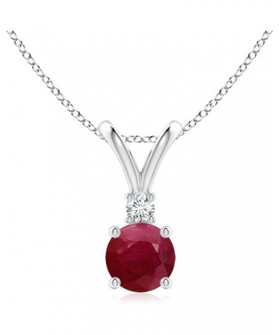 Natural Ruby Solitaire Pendant Necklace with Diamond in Sterling Silver/14k Solid Gold/Platinum, Girls with 18" Chain | July ...