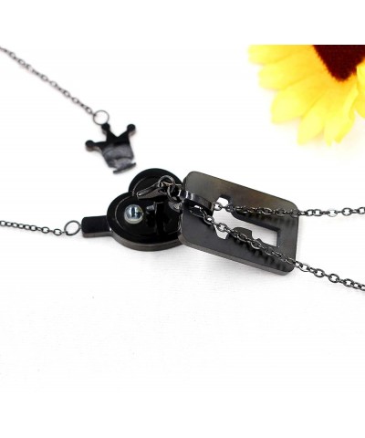 Stainless Love Heart Crown Lock and Key Pendant Necklace Set, 100 Languages I Love You Couples Projection Jewelry Black in Pr...