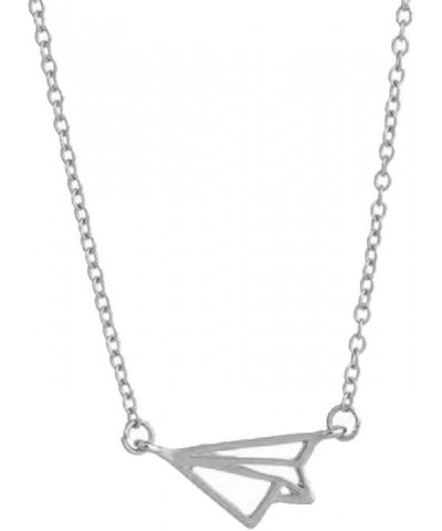 Simple Origami Paper Aircraft Airplane Pendant Necklace silver $9.43 Necklaces