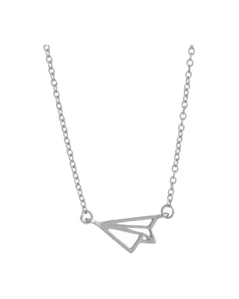 Simple Origami Paper Aircraft Airplane Pendant Necklace silver $9.43 Necklaces