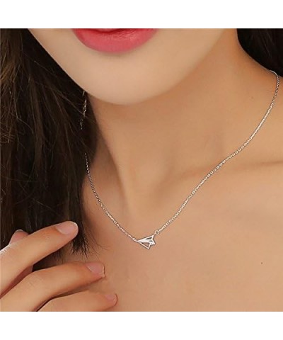 Simple Origami Paper Aircraft Airplane Pendant Necklace silver $9.43 Necklaces