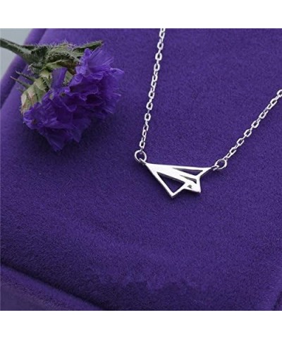 Simple Origami Paper Aircraft Airplane Pendant Necklace silver $9.43 Necklaces