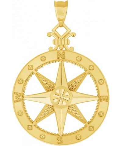 14k Yellow Gold Large Compass Wind Rose Pendant with Rolo Cable, Cuban Curb, or Figaro Chain Necklace 18.0 Inches Figaro Chai...