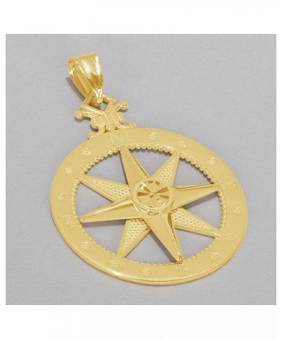 14k Yellow Gold Large Compass Wind Rose Pendant with Rolo Cable, Cuban Curb, or Figaro Chain Necklace 18.0 Inches Figaro Chai...