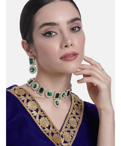 Gold Plated Floral Green Kundan Necklace Earring from St Patricks Day's Traditional Jewellery Set for Women Green 1 $16.77 Je...