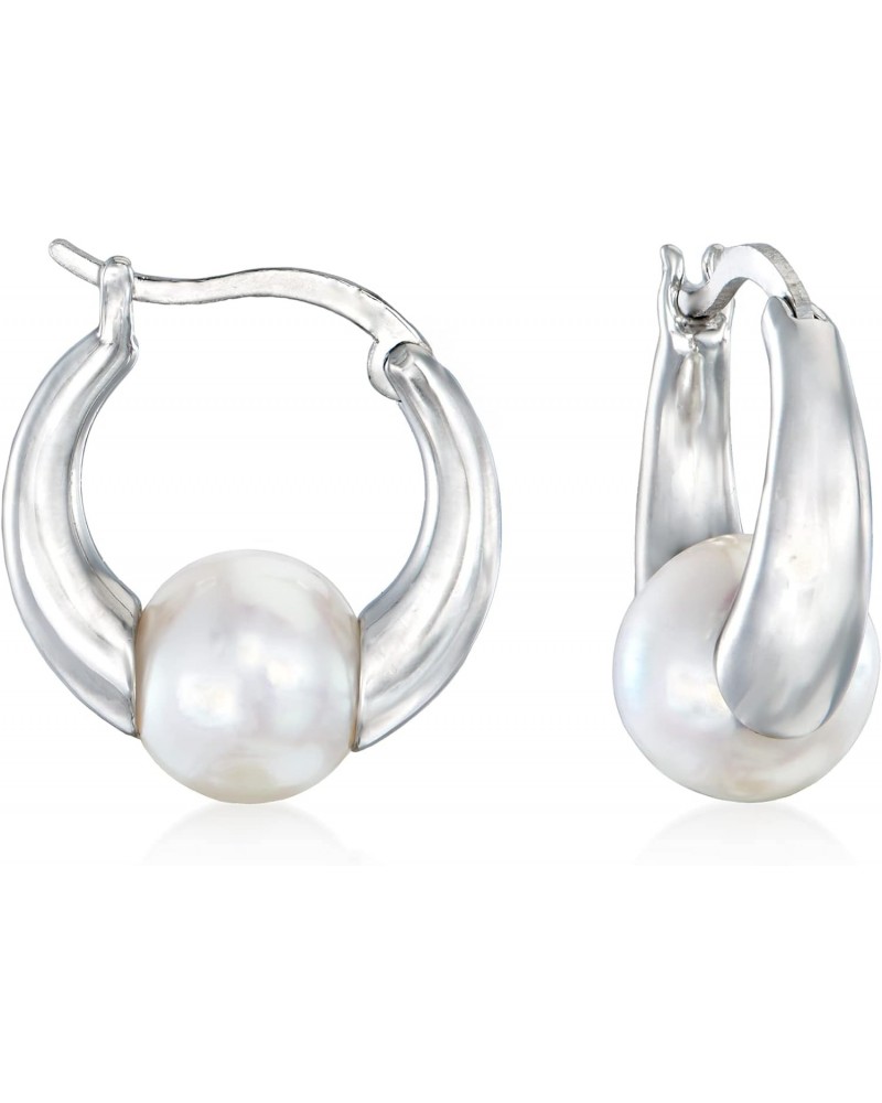 7.5-8mm Cultured Akoya Pearl Huggie Hoop Earrings in Sterling Silver $30.08 Earrings