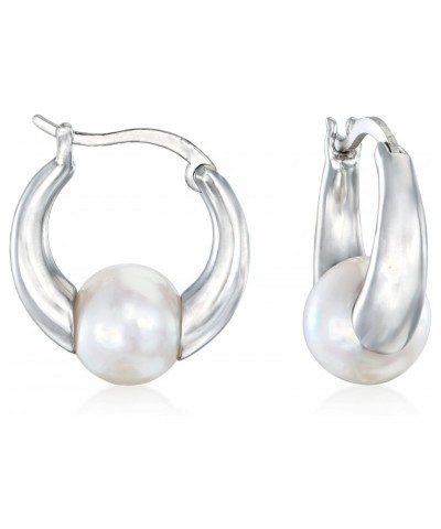 7.5-8mm Cultured Akoya Pearl Huggie Hoop Earrings in Sterling Silver $30.08 Earrings