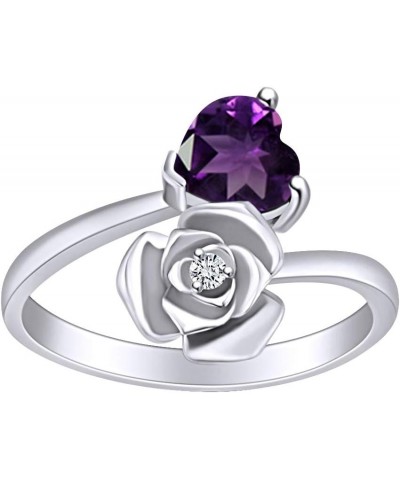 Heart Shape Simulated Birthstone 14k White Gold Over Sterling Silver Promise Ring Amethyst $46.43 Rings