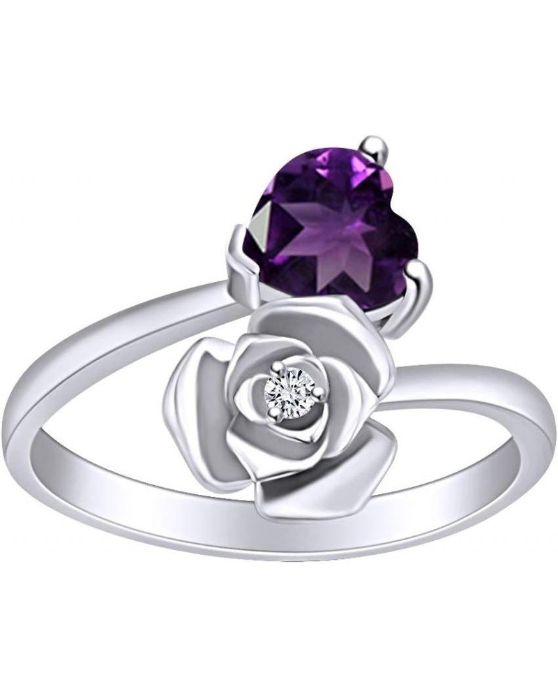 Heart Shape Simulated Birthstone 14k White Gold Over Sterling Silver Promise Ring Amethyst $46.43 Rings