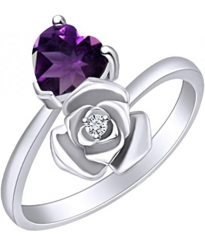 Heart Shape Simulated Birthstone 14k White Gold Over Sterling Silver Promise Ring Amethyst $46.43 Rings