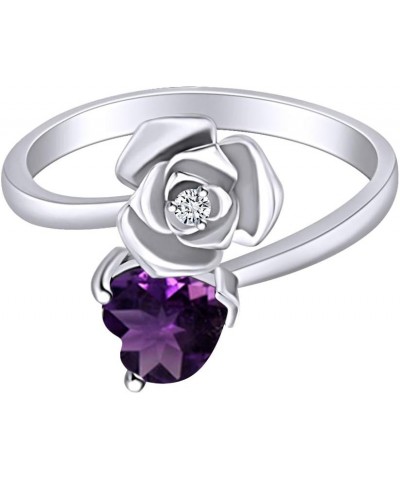 Heart Shape Simulated Birthstone 14k White Gold Over Sterling Silver Promise Ring Amethyst $46.43 Rings