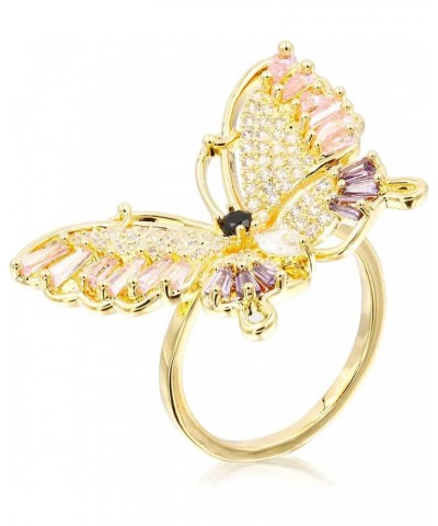 Butterfly Design with AAA CZ Color Stones Adjustable Statement Rings for Women Gold + Multi Color CZ $11.78 Rings