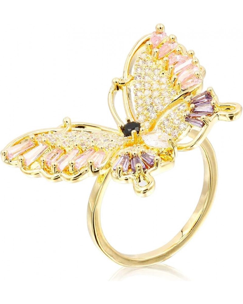 Butterfly Design with AAA CZ Color Stones Adjustable Statement Rings for Women Gold + Multi Color CZ $11.78 Rings