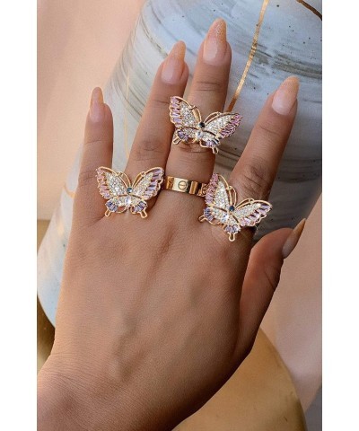 Butterfly Design with AAA CZ Color Stones Adjustable Statement Rings for Women Gold + Multi Color CZ $11.78 Rings