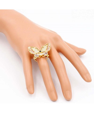 Butterfly Design with AAA CZ Color Stones Adjustable Statement Rings for Women Gold + Multi Color CZ $11.78 Rings