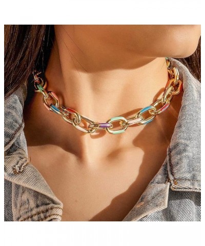 Boho Choker Necklace Gold Cuban Link Necklaces Chain Fashion Jewelry for Women and Girls Gold chain with color design $10.07 ...