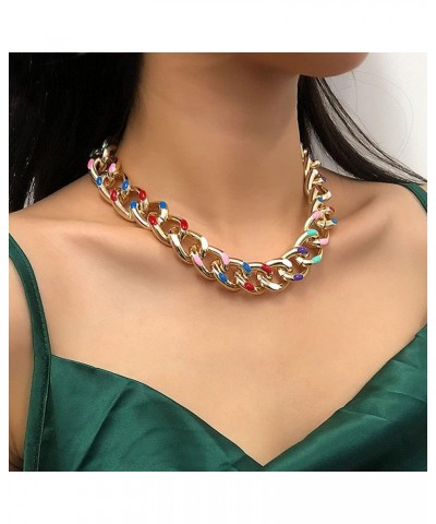 Boho Choker Necklace Gold Cuban Link Necklaces Chain Fashion Jewelry for Women and Girls Gold chain with color design $10.07 ...