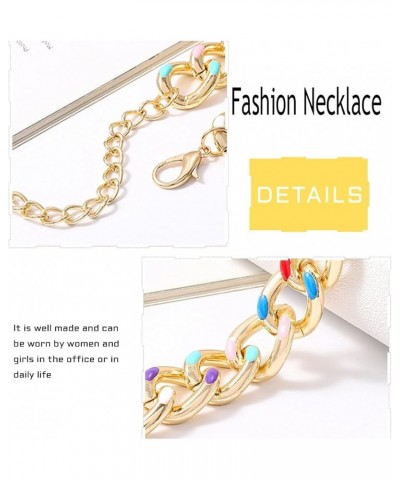 Boho Choker Necklace Gold Cuban Link Necklaces Chain Fashion Jewelry for Women and Girls Gold chain with color design $10.07 ...